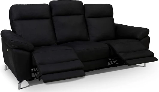 Ibbe Design Selesta Canapé Inclinable Électrique 3 Places en Tissu Noir, Relax avec Repose-Pied et Port USB, Pieds en Métal