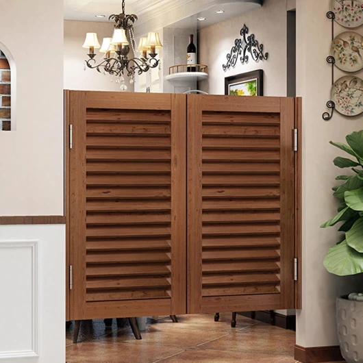 Porte intérieure en bois massif pivotante à persiennes préfabriquées pour café - Porte de barre de batwing de style battant occidental de salon à fermeture automatique W110xH80cm/43x32in Brown