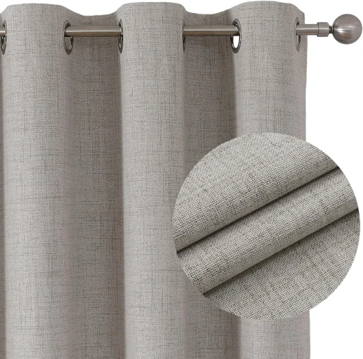 100% Rideau Occultant 2 Pièces, Lin Rideau Thermique Isolant Anti Chaleur Texturé Tenture Opaque à Oeillets Isolation Lumiere Anti UV Decoration Chambre Maison Salon Intérieurs