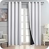Lot de 2 Rideaux Isolant Thermique Phonique Anti Bruit 100% Occultant Lumiere Bloquer Double Rideau Opaque Blanc-Gris à Oeillets Anti Froid pour Salon Moderne, 140x225CM(L×H)