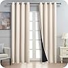 Rideau Occultant Thermique Isolant Anti Froid et Chaleur 100% Bloquer Lumière, Anti-UV, Rideaux Beige à Oeillets pour Chambre Adulte Salon, 140(L) x225(H) CM, 2 Pièces
