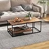 Table Basse Salon 2 Niveaux avec Étagère de Rangement, Tablle Basse Bois Industriel Cadre en Métal, Charge 90+20 KG 105 x 50 x 42,5 cm Marron Rustique