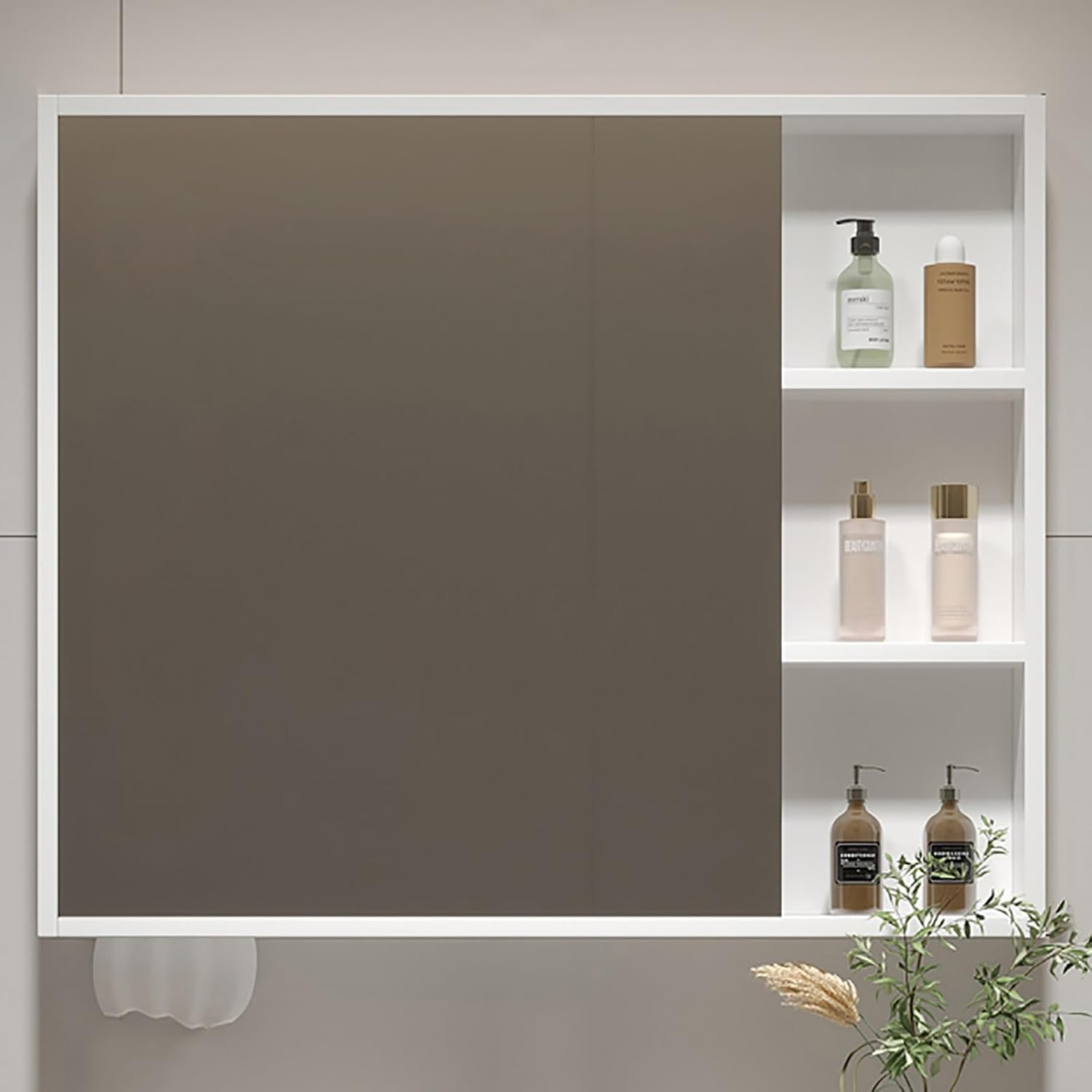 Armoire en Bois Massif avec Portes Miroir, Gris, 60 x 70 x 14 cm, Meuble de Rangement Mural pour Les Essentiels de la Salle de Bain - (60 x 70 x 14 cm/24 x 28 x 6 Pouces)