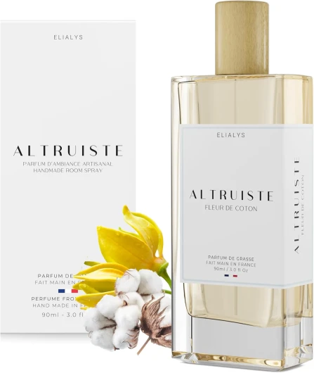 ELIALYS Spray d’Ambiance au Parfum de Grasse, Formule Sans Alcool - ALTRUISTE, 90ml, ±24 heures de TENUE, Fabriquée en France - Parfum Intense & Longue durée (Fleur de Coton)