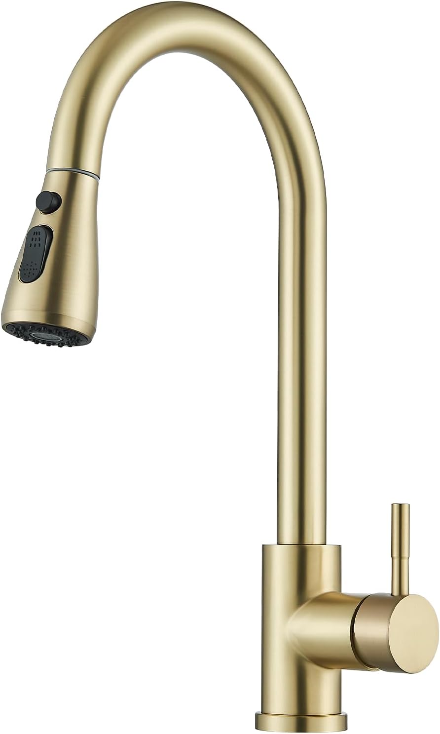 HARNART Robinet Cuisine,Mitigeur Cuisine，Pivotant à 360° d'Évier à Arc Élevé Pulvérisateur Escamotable 2 Modes，Mitigeur Robinet Evier de avec 2 Douchette Modes，Or Brossé