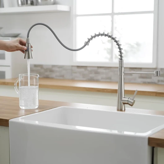 Robinet de cuisine haute pression avec douchette extractible, robinet d'évier, nickel brossé