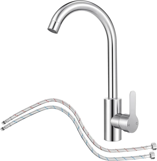 Mitigeur Cuisine avec Tuyau Flexible G3/8 x M10,Robinet Cuisine en Acier Inox avec Bec Pivotant à 360° Monocommande,Robinet Evier de Cuisine d'Arc à Sortie d'Eau Haute