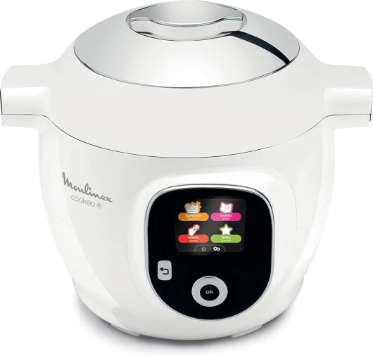 , Cookeo Multicuiseur intelligent 6L, 80 recettes intégrées, Cuisson sans surveillance, Ecran intuitif, Guide de cuisson, Application MyMoulinex, 1600W, Blanc, 15 ans réparabilité CE854110