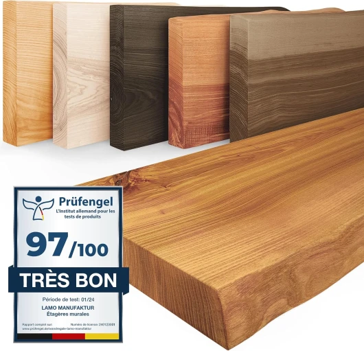 Manufaktur Étagère Murale en Bois Massif, Bord irrégulier, étagère Flottante Pure, sans Fixations, sans Trous, Rustique 40cm, LW-01-A-003-40