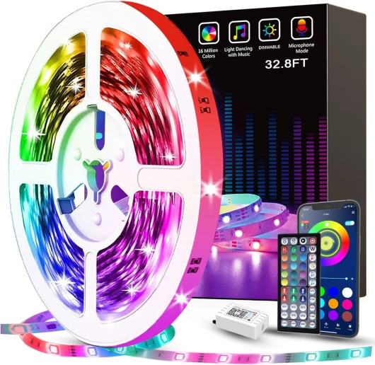 Tenmiro Ruban Led 10m, Bande Led RGB, Led Chambre Lumineuse Flexible Multicolore avec Télécommande 44 Touches,Utilisé pour la décoration de maison de chambre à coucher