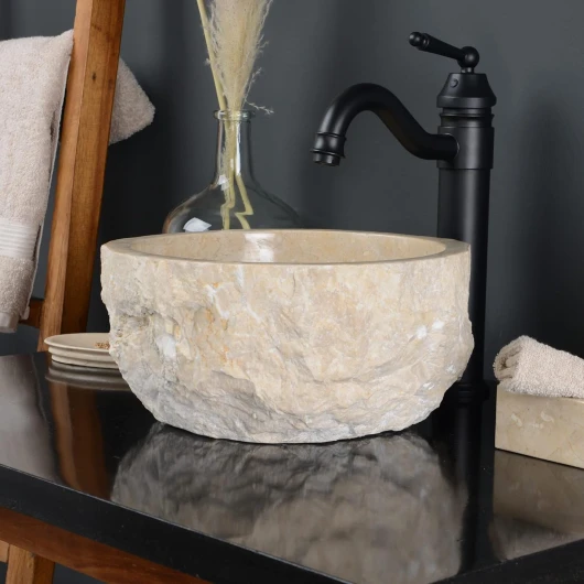 Wohnfreuden Lavabo rond en marbre, beige, de 30 cm, avec choix unique Choix de la Pièce Unique Wohnfreuden
