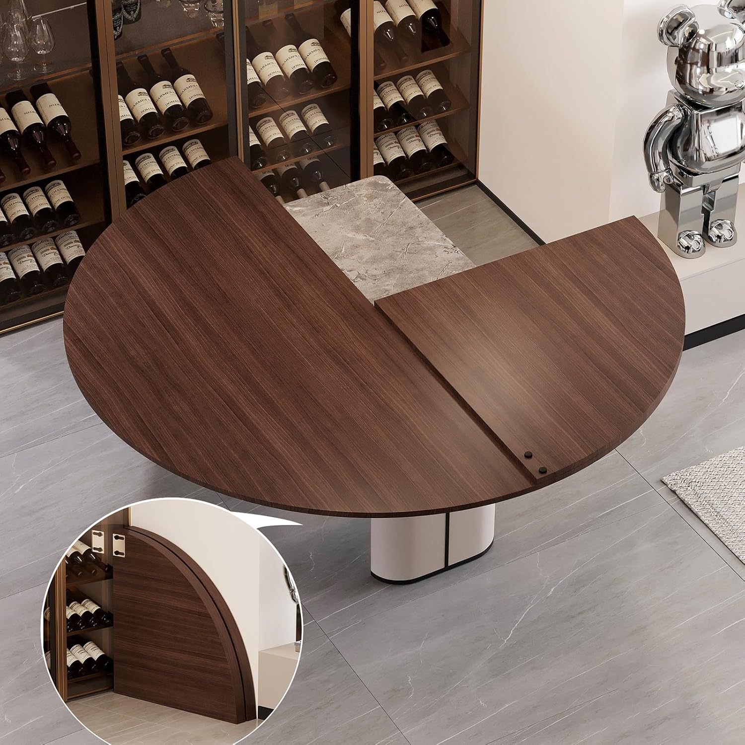 Table à manger ronde pliable en bois pour 10 à 20 personnes, diamètre 120 cm – 200 cm, parfaite pour un usage domestique