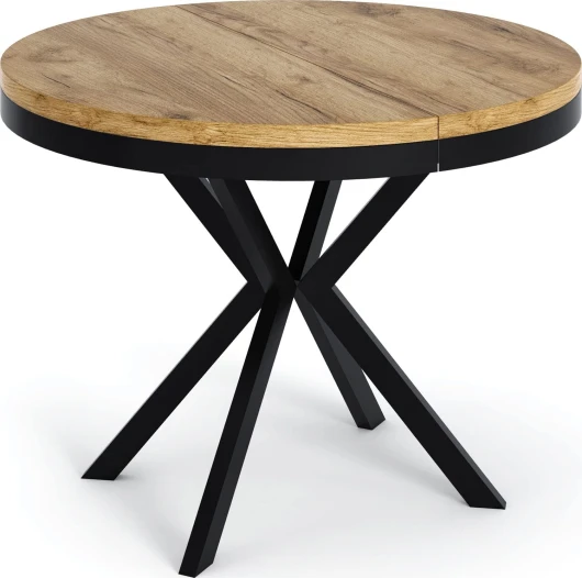 WFL GROUP Table à Manger Extensible Ronde - Table Style Loft avec Pieds en Métal - 90 à 170 cm - Table Carré Style Industriel pour Le Salon - Compacte - Chêne Craft - 90 cm