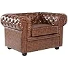Fauteuil en Cuir PU Marron Dossier à Points Diamant Style Classique Chesterfield