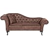 Chaise Longue Méridienne Chesterfield Côté Gauche en Cuir Suède Marron pour Salon Glamour et Vintage Beliani