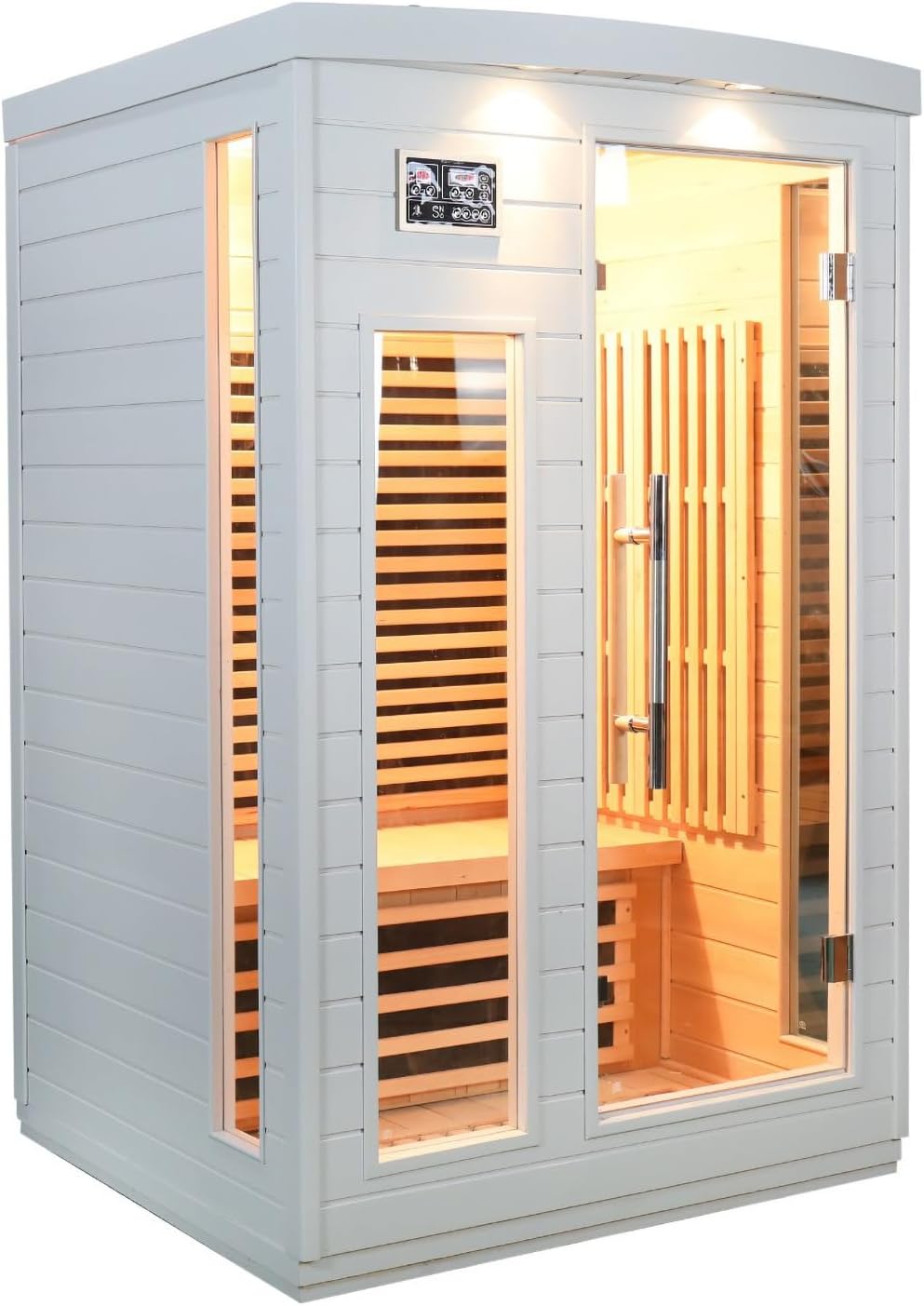 SNÖ Sauna Infrarouge 2 Places 2050W Panneaux Carbone SNÖ - Bois Massif Hemlock - Blanc avec Plancher Inclus