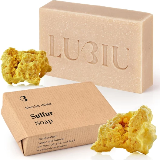 Savon au Soufre - 100g Savon le Naturel - Savon Visage Acné & Corps - Savon Solide - Savon Antibactérien - Savonnette Sans Parfum - Savon Artisanal