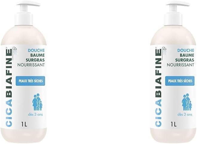 Baume Douche Surgras Nourrissant (lot de 2 flacons-pompes de 1 L) – Gel douche surgras pour peaux très sèches – Soin de la peau hydratant et haute tolérance dès 3 ans