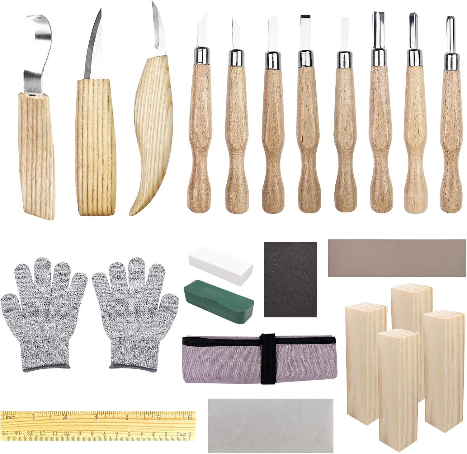 Traxenta Couteau Sculpture Bois Set, Lot de 25 Outils Sculpture Bois, 11 Couteaux de Sculpture Sur, Outil de Ciseaux à Bois Kit, DIY Outils de Sculpture, pour Débutants Professionnels Sculpteurs