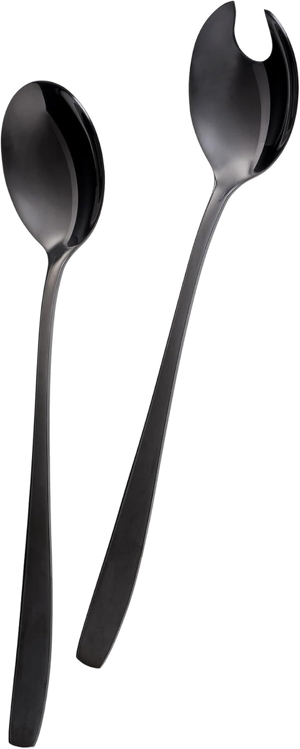 Königstein Ensemble de 2 couverts à salade en acier inoxydable 18/0 chromé poli Passe au lave-vaisselle Cuillère de service au design intemporel Noir