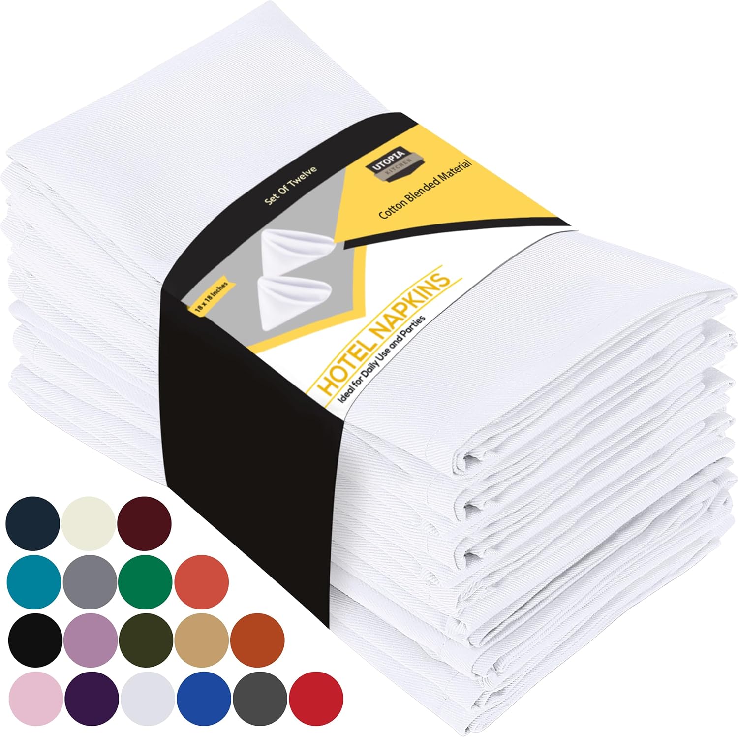 Utopia Kitchen Serviettes de Table en Tissu [12 Pack, Blanc] 46x46 cm en Coton Mélangé Lavable et Réutilisable pour l'hôtel, Le Déjeuner, Le Restaurant, Les Mariages, Les Evénements et Les Fêtes