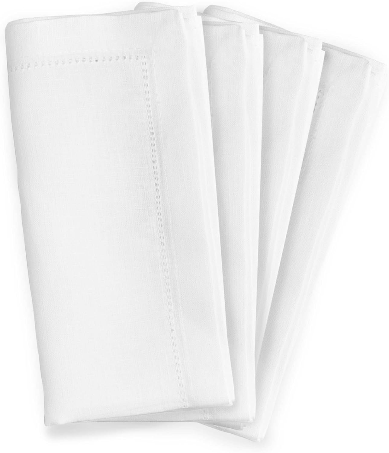 CLIO & CLOVER Lot de 4 serviettes en lin blanc 100 % lin avec bords ajourés au design luxueux – Livrées joliment emballées de la marque londonienne Clio and Clover