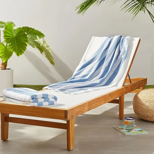 Serviette de plage piscine 100 % coton éponge à rayures, douces et absorbantes, Lot de 2, 76 x 152 cm, bleu ciel