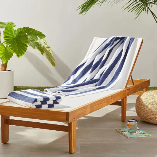 Lot de 2 serviette de plage /piscine 100 % coton éponge à rayures, douces et absorbantes, 76 x 152 cm, bleu marine