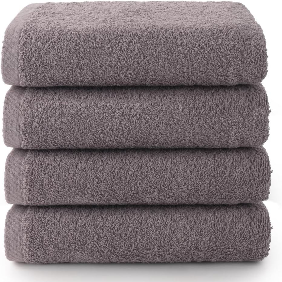 Plus - Serviettes de Bain - 4 Serviettes de Visage ou Bidet - 30 x 50 cm - 100% Coton - Gris