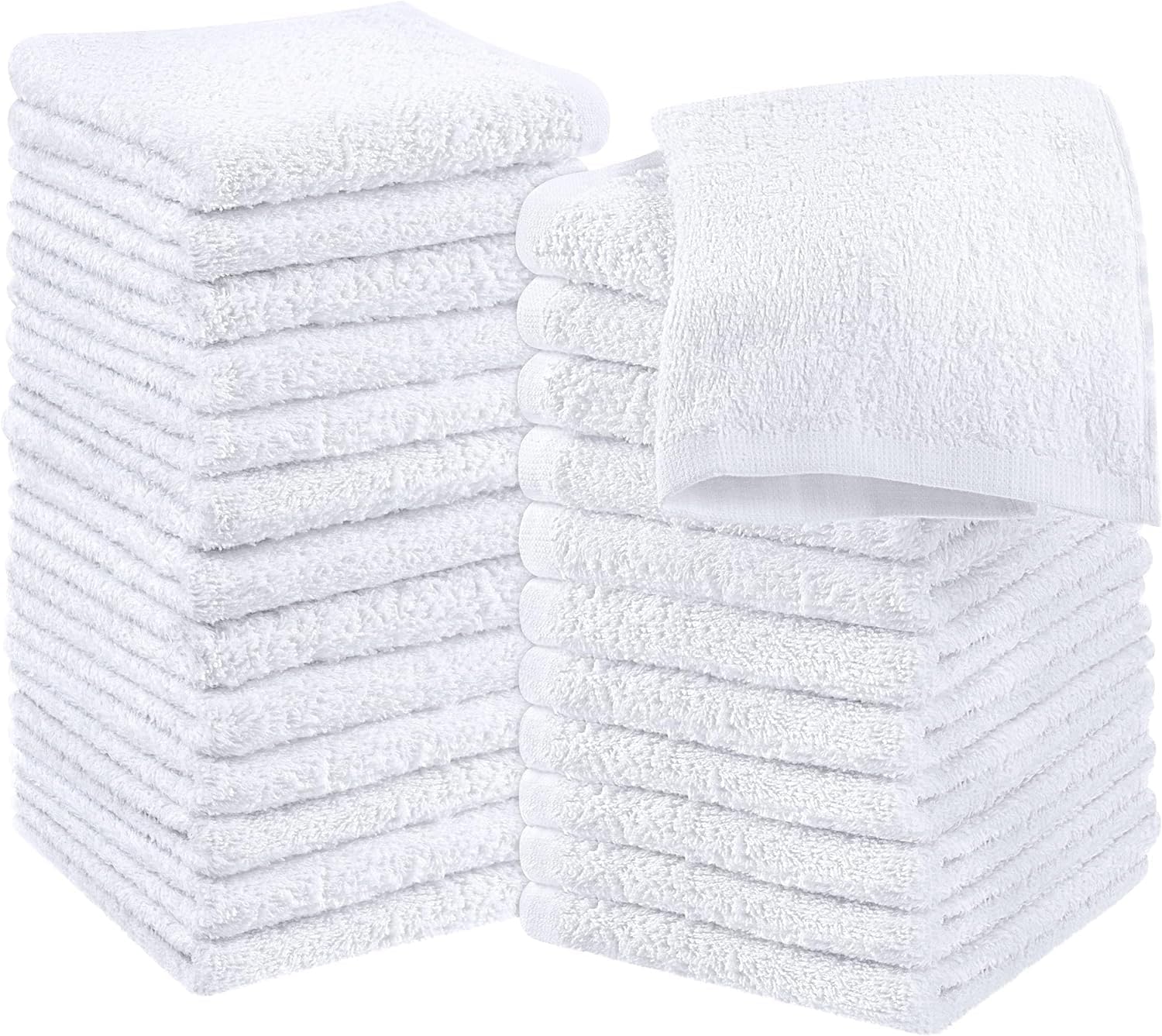 Set de Gants de Toilette (Lot de 24 - Blanc) -100% Coton filé à l'anneau, Serviettes de Toilette 30 x 30 CM, Debarbouillette très absorbants-Petite Serviettes Paquet de 24 Blanc