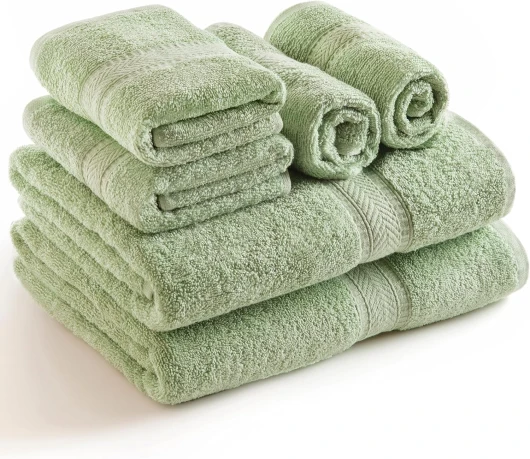SweetNeedle Lot de 6 Serviettes – 2 Serviettes de Bain, 2 essuie-Mains et 2 Gants de Toilette en Coton, Usage Quotidien, qualité hôtelière, Doux, très Absorbant, séchage Rapide, léger (Vert Sauge)