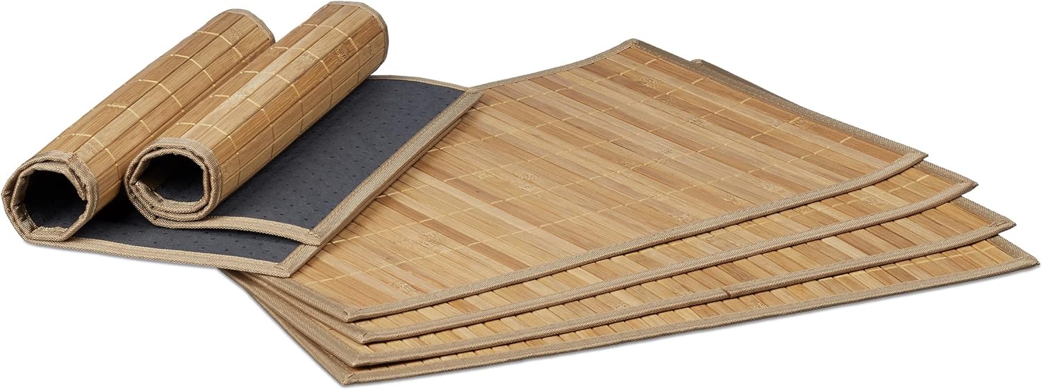 Set de table chemin de table en bambou lot de 6 table à manger rectangle tapis de table antidérapant lavable, nature -30 x 45 cm