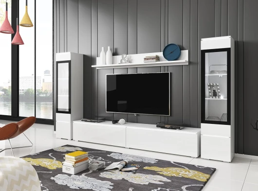 Ensemble de Meubles de Salon Vera II, Ensemble de Meubles TV,4 pièces, mobilier de Salon Moderne, Meuble Mural, Meubles de Salon Avec LED Blanc / Blanc Gloss
