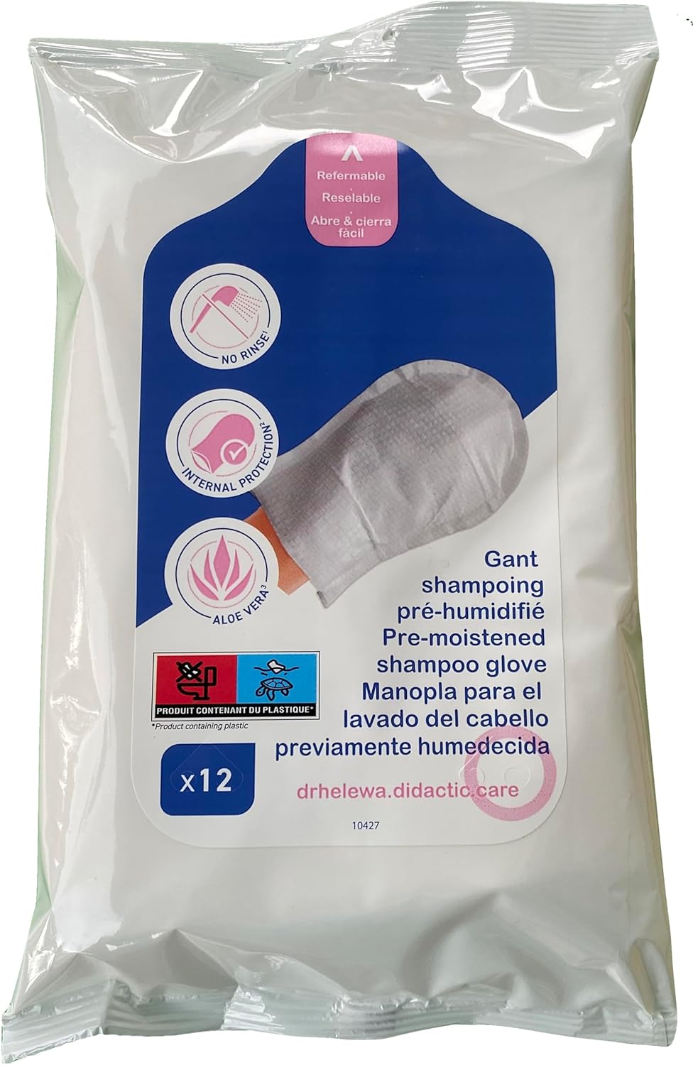 Dr Helewa GANT SHAMPOO Lot de 12 gants pour pouvoir faire le shampooing sans rinçage ni séchage Avec après-shampooing - Lotion ultra douce - Sans alcool, sans silicone ni parabènes.