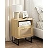HEYZOEY Petite table de chevet bohème en rotin avec tiroir et étagère en chêne pour chambre à coucher, salon, bureau (chêne rotin) Moyen Chêne