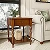 MODERION Table d'appoint en bois massif avec tiroir - Table de chevet carrée à 2 niveaux - Pour salon, chambre à coucher - Montage facile - 48 x 48 x 61 cm - Marron caramel (DR01)