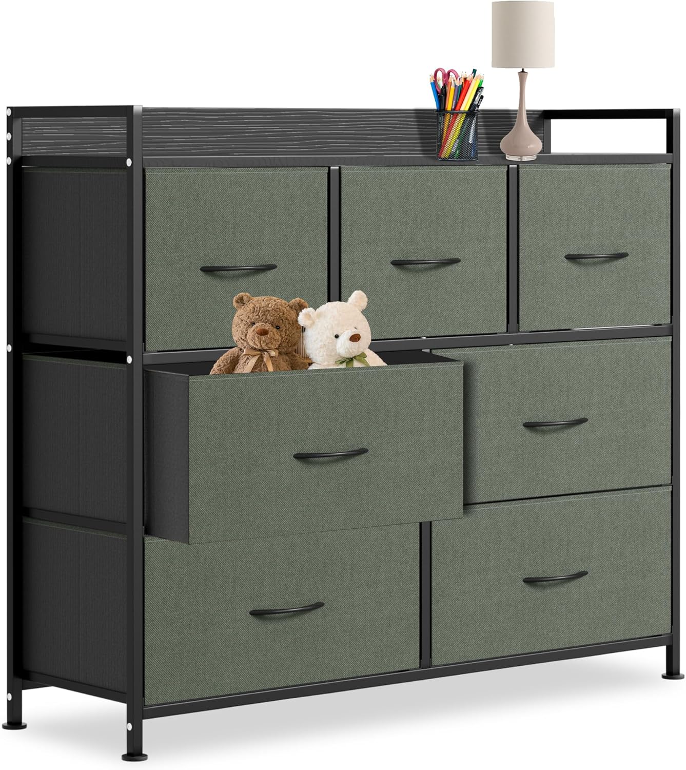 FIVMEN Commode à 7 tiroirs en tissu - Vintage - Gris - Pour salon, chambre à coucher, couloir 7 Schubladen Gris