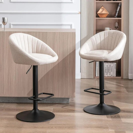 Ya-Home Tabourets de Bar Moderne Lot de 2 Chaise Bar Tissu Réglable en Hauteur, Chaise Haute Cuisine Confortable, Beige