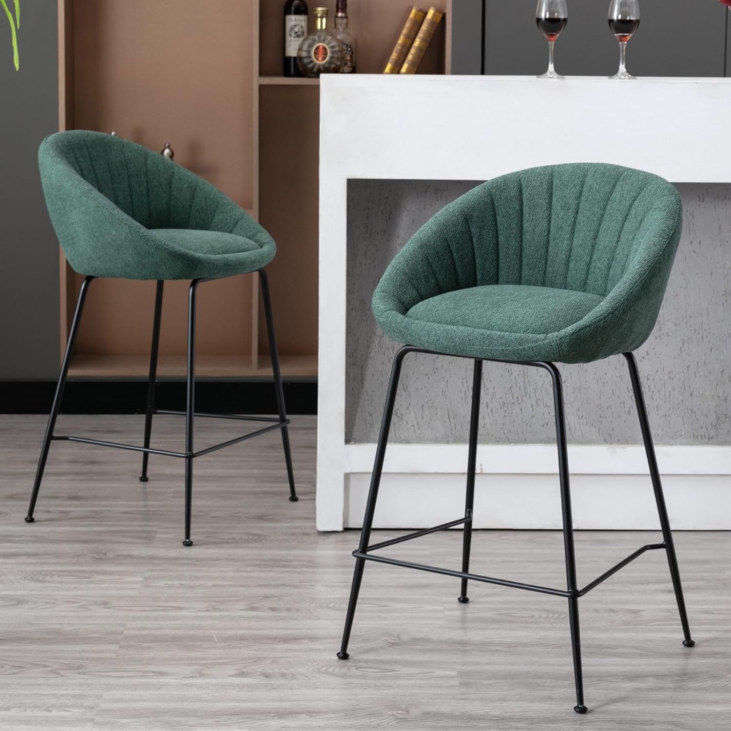 Lot de 2 Tabouret de Bar en Tissu Tabourets Bar Confortable avec 4 Pieds, Chaises de Bar Moderne Chaise Haute Cuisine pour Bar/Comptoir(Vert)