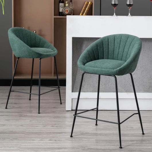Lot de 2 Tabouret de Bar en Tissu Tabourets Bar Confortable avec 4 Pieds, Chaises de Bar Moderne Chaise Haute Cuisine pour Bar/Comptoir(Vert)