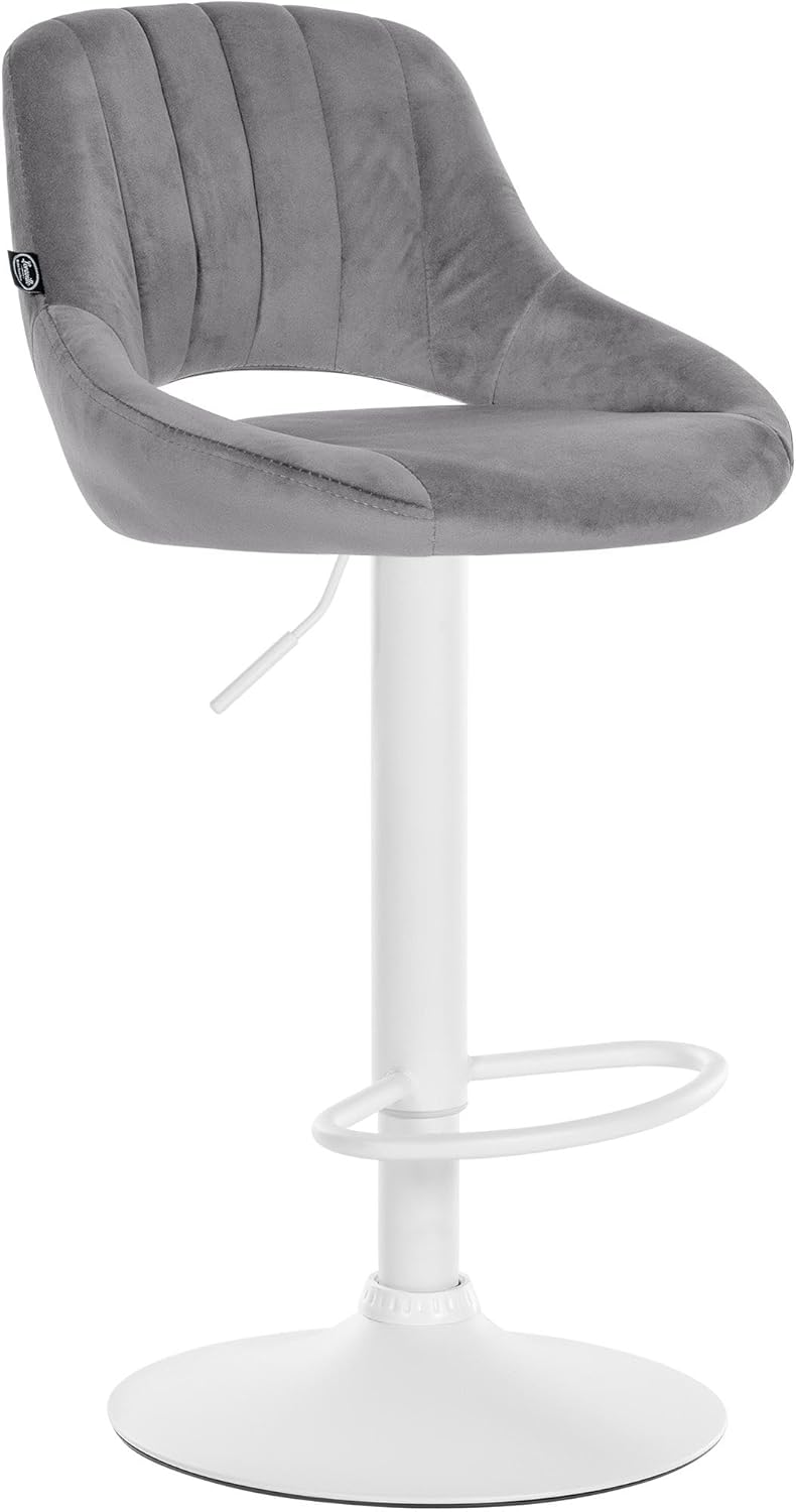 Tabouret de Bar Milet I Revêtement Velours I Chaise de Bar pivotante, Couleur:Gris foncé, Couleur du Cadre:Blanc Métal (Blanc) Gris Foncé