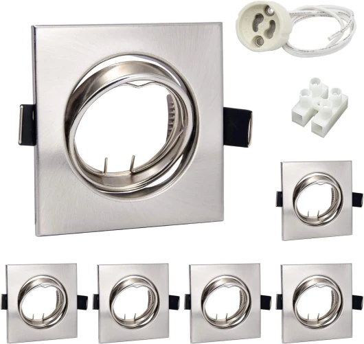 Spot Encastrable GU10 Set,Cadres de Montage en Inox Carré pour Spot Encastrable 68mm Avec Douille GU10,Orientable 30°,AC 220-240V,Rond,Pour Lampes A LED Ou Halogènes Lot de 6 Acier Inoxydable Brossé Paquet de 6
