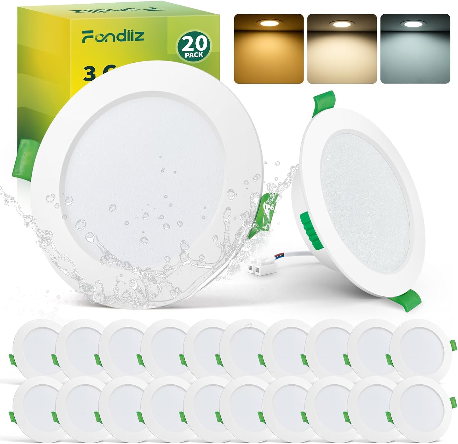 Lot de 20 Spot LED Encastrable 68mm, 5W 220V Spots de Plafond Encastre Blanc Chaud 2700K Blanc Neutre 4000K Blanc Froid 6000K Réglable, IP44 Spot Salle de Bain LED pour Salon Cuisine, Rond