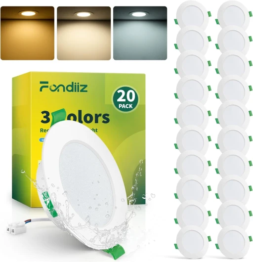 Lot de 20 Spot LED Encastrable 6W, 220V Spots de Plafond Extra Plat Blanc Chaud 2700K Blanc Neutre 4000K Blanc Froid 6000K Réglable, Spot Salle de Bain IP44 pour Salon Cuisine, Rond