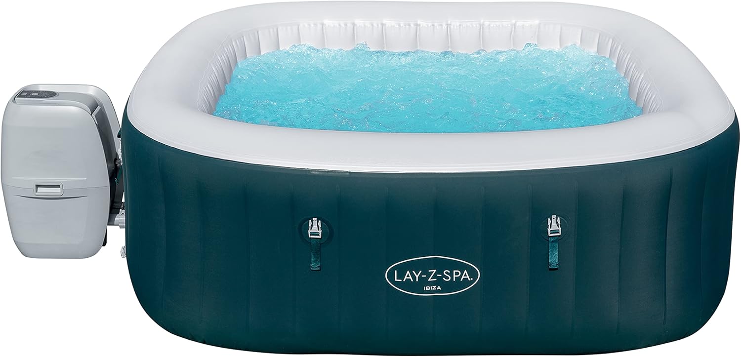 Spa gonflable Lay-Z-Spa® Ibiza Airjet™, 4 à 6 personnes, carré 180 x 180 x 66 cm, 140 jets d'air, couverture isolante, filtration à cartouche, diffuseur Chemconnect™