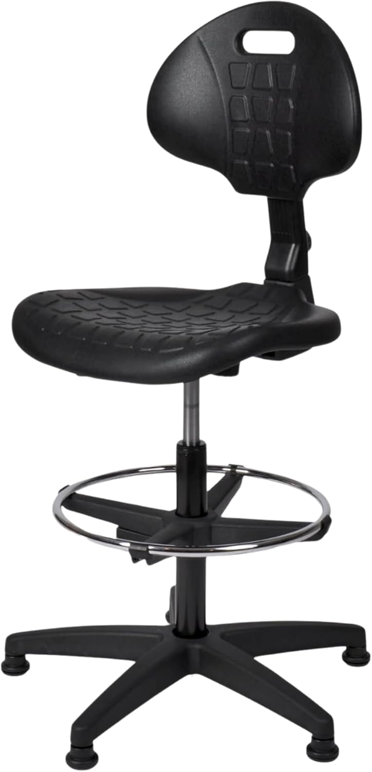 Topsit IND112 Chaise de travail en polyuréthane, Siège de laboratoire, Chaise ergonomique pivotante sur pieds, avec anneau repose-pieds en metal chromé, dossier et hauteur réglables, facile à nettoyer