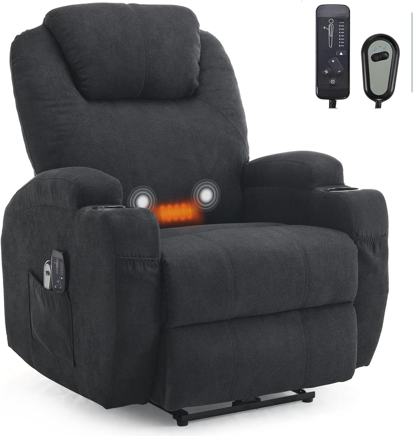 Fauteuil électrique, Fauteuil Relax électrique, avec Fonction Massage Chauffage Réglage,Télécommande d'inclinaison Relaxant avec Repose-Pied capacité de Charge 160kg
