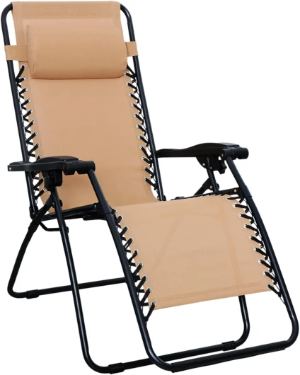 Chaise de camping pliable zéro gravité, 90 x 65 x 110 cm, Beige Beige Single