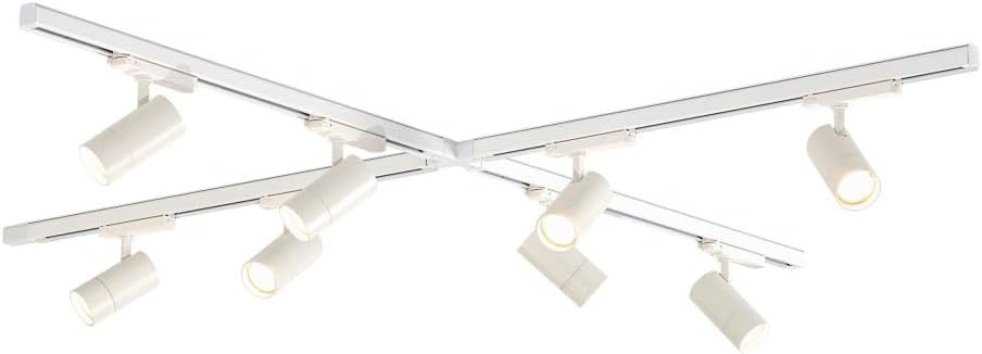 Zoom Kit d'éclairage de rail LED 3 phases - Blanc, forme X, 4 x 3 mètres, 12 spots luminosité réglable