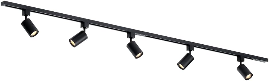 Focus III – Système d’éclairage LED monophasé – 3 rails de 1m (300cm) – 5 spots GU10 orientables – noir – plafonnier moderne – pour cuisine, salon, salle à manger